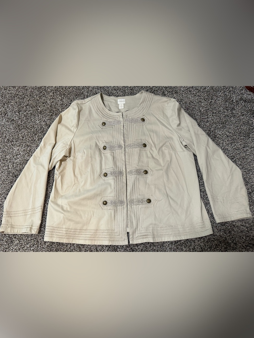 Chico's Light Beige Embroidered Military-Style Jacket